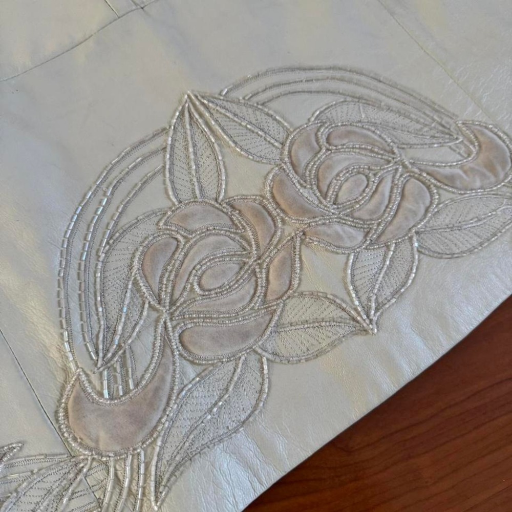 CLOSING 🎉 SEND OFFER Vintage 80s Beaded Cream Leather Set XL Western Bridal - Picture 4 of 8